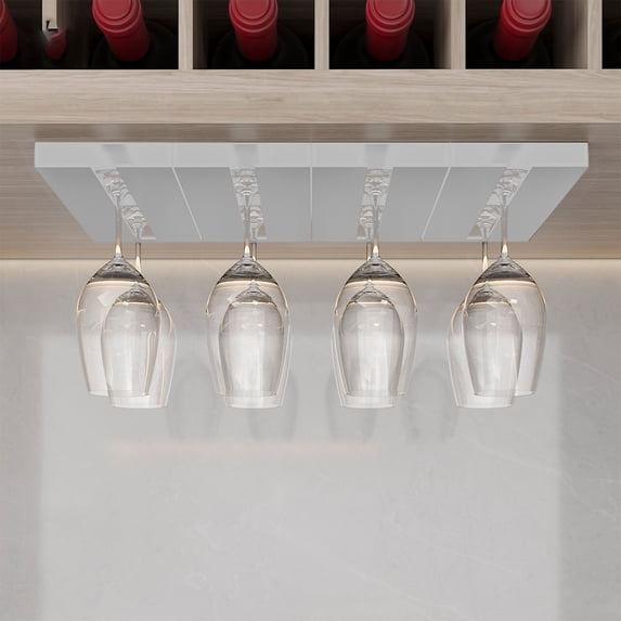 RRJ Wine Glass Rack, Under Cabinet Stemware Storage Hanger, Punch-Free Installation Plastic Drying Rack for Wine Glasses, Stemware Organizer for Kitchen Bar Restaurant