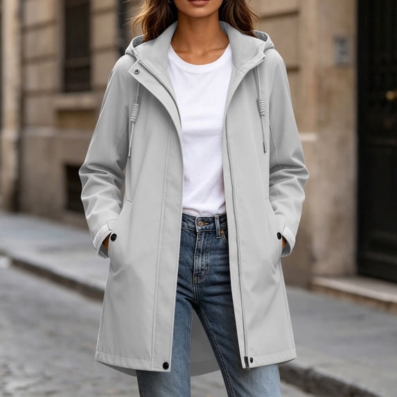 RRJ Women Plus Size Fall Winter Hooded Zip Up Jacket Windproof Casual Outdoor Hiking Coat with Pockets for Women, Gray 3XL