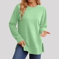 thumbnail image 1 of RRJ Women's Fall Winter Long Sleeve Pullover Tops Casual Round Neck Side Slit Curved Hem Solid Basic Tee Shirts, Green S, 1 of 5