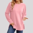 thumbnail image 1 of RRJ Women's Fall Winter Long Sleeve Pullover Tops Casual Round Neck Side Slit Curved Hem Solid Basic Tee Shirts, Pink XL, 1 of 5