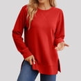 thumbnail image 1 of RRJ Women's Fall Winter Long Sleeve Pullover Tops Casual Round Neck Side Slit Curved Hem Solid Basic Tee Shirts, Red S, 1 of 5