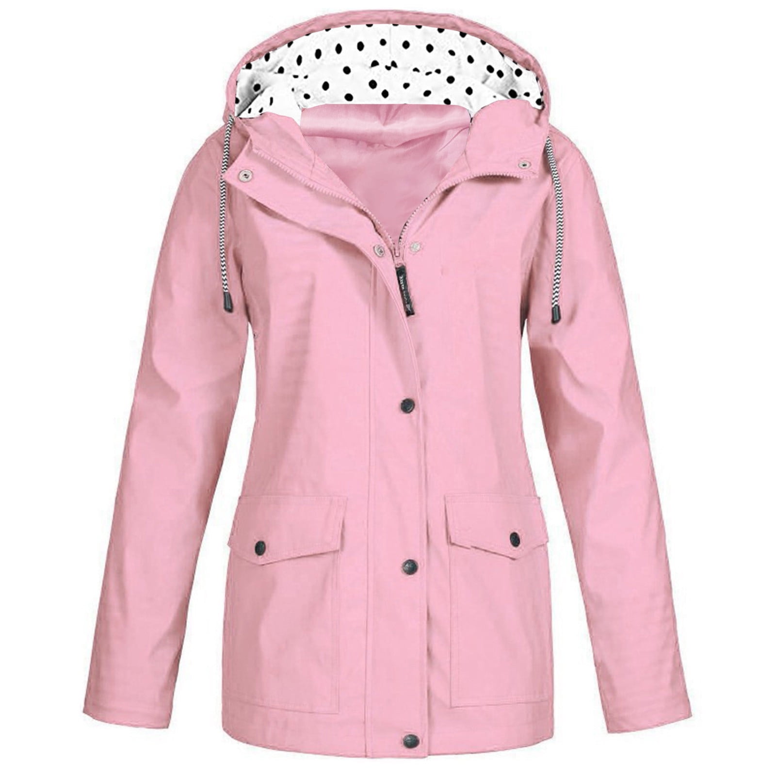 RRJ Women's Plus Size Zip Up Hooded Raincoat Fall Winter Solid Casual ...