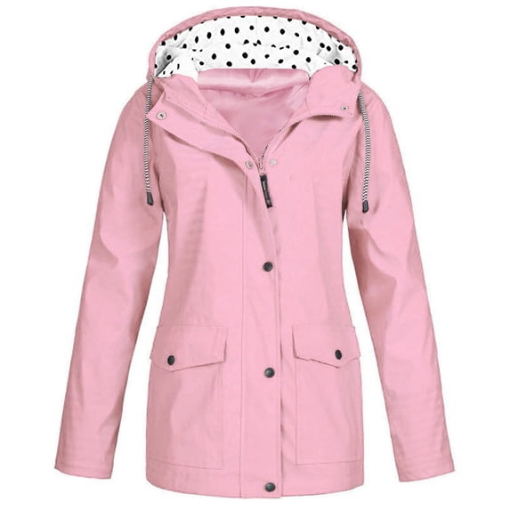 RRJ Women's Plus Size Zip Up Hooded Raincoat Fall Winter Solid Casual ...