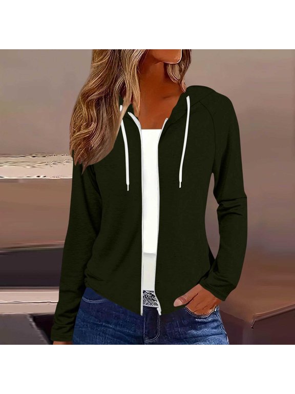 Women's Zip Up Hooded Cardigan Casual Long Sleeve Tops Jacket Fall Outfits, Army Green XL