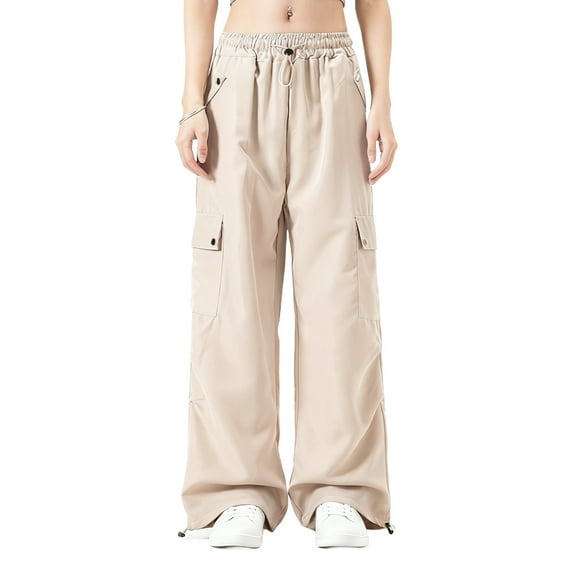 RRMuAzgs Cargo Pants for Women Solid Color Elastic Waisted Outdoor Pant Casual Loose Athletic Work Pants with Pockets