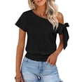 thumbnail image 1 of RRMuAzgs Crochet Knit Top for Women Ruffle Solid Color Off the Shoulder Blouses Summer Beach Vacation Clothes, 1 of 9