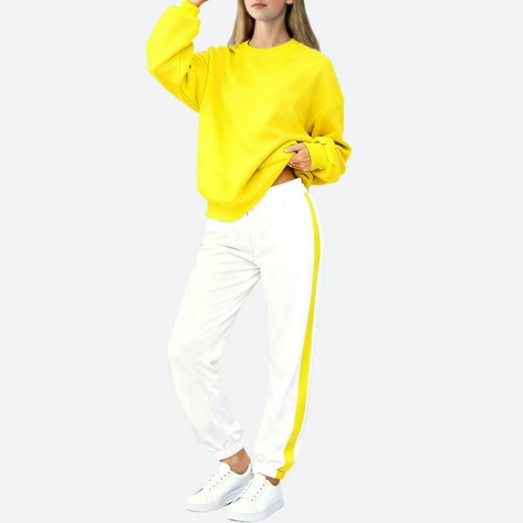 RRMuAzgs Girl Clothes Long Sleeve Sweatshirts with Elastic Waist Sweatpants 2 Piece Outfits Color Blocked Girls Tracksuit