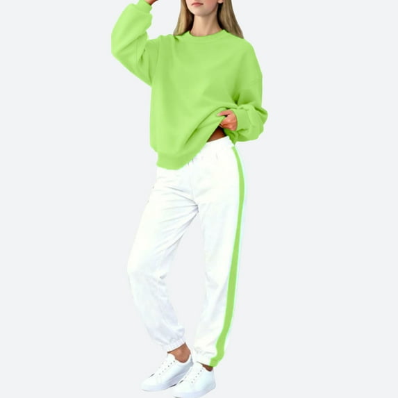 RRMuAzgs Girl Clothes Long Sleeve Sweatshirts with Elastic Waist Sweatpants 2 Piece Outfits Color Blocked Girls Tracksuit