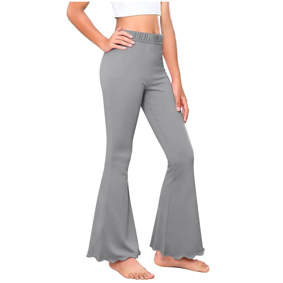 RRMuAzgs Girl's Flare Leggings Cotton Solid Color High Waist Pants Casual Dance Stretch Long Pants Tween Girls Trendy Clothes 4-16 Years