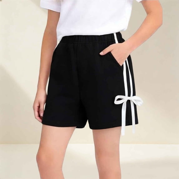 RRMuAzgs Girls Athletic Shorts Elastic Waist Athletic Shorts Kids Summer Sports Running Casual Short with Bow Tie