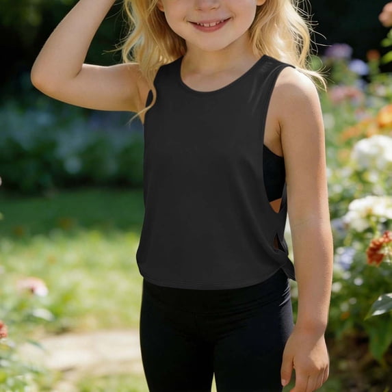 MHOSTAFH Girls Athletic Tank Tops Solid Color Sleeveless Shirts Summer Workout Tennis Yoga Running Tops