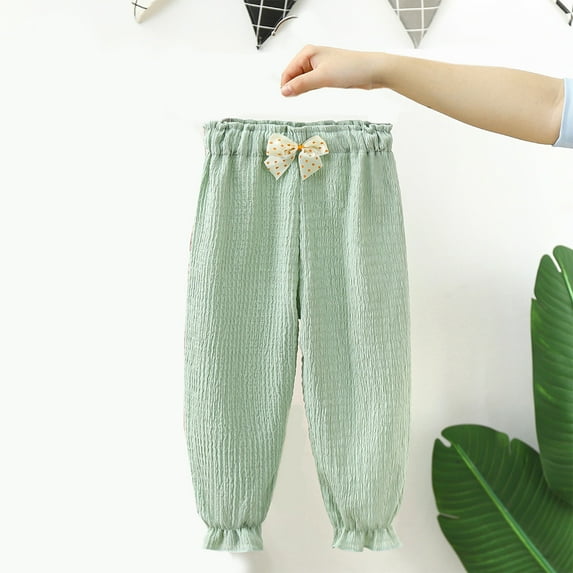 RRMuAzgs Girls Elastic Waist Pants Solid Color Lightweight Soft Ruffle Trousers Children's Summer Long Pants