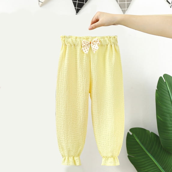RRMuAzgs Girls Elastic Waist Pants Solid Color Lightweight Soft Ruffle Trousers Children's Summer Long Pants