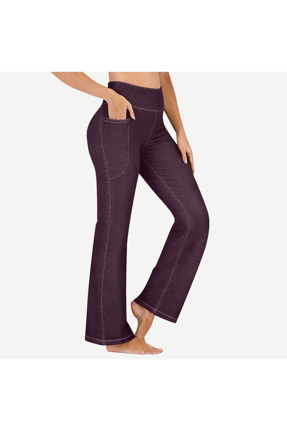 Jeans for Women High Waisted Jeans Trendy Fight Fit Yoga Pants Solid Color Stretchy Flare Leggings with Pockets