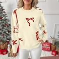 thumbnail image 1 of RRMuAzgs Long Sleeve Pullover Sweaters for Women Solid Color Trendy Crewneck Sweater Tops Casual Loose Cute Bow Knit Sweater, 1 of 8