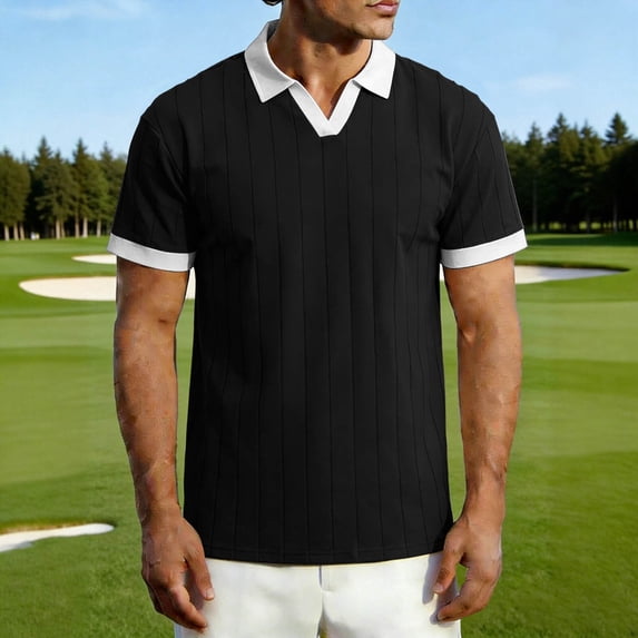 RRMuAzgs Mens V Neck Tops Short Sleeve Regular Fit Casual Textured Tees Shirt Lightweight Collared Sweater