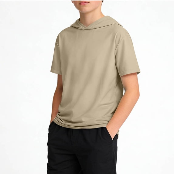 RRMuAzgs Short Sleeve Tops for Boy Summer Casual Solid Color Pullover Hoodie Lightweight Hooded Tees Boys Shirts
