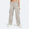 thumbnail image 1 of RRMuAzgs Women's Cargo Pants Straight Fit Casual Trousers Solid Color High Waisted Streetwear Pant with Pockets, 1 of 9
