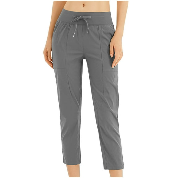 RRMuAzgs Women's Cropped Pants Slim Fit Drawstring Elastic Waisted Sweatpants Daily Causal Pants with Pockets