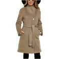 thumbnail image 1 of RRMuAzgs Women's Notch Lapel Collar Coat Solid Color Button Down Wool Coats Long Sleeve Casual Fall Winter Long Overcoat with Belt, 1 of 9