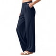 thumbnail image 1 of MHOSTAFH Women's Wide Leg Work Pants Business Solid Color Loose Button Dress Pant with Pockets Casual Summer Clothes, 1 of 9