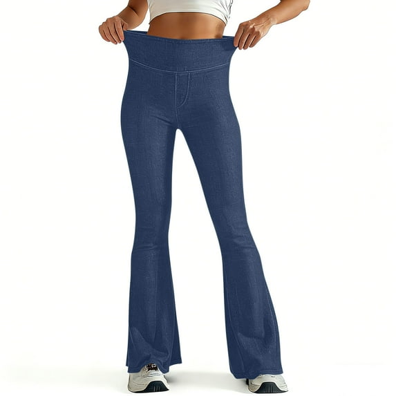 RRMuAzgs Womens Flared Pants Tight Fit Stretch Solid Color Denim Long Pants Sports Fitness Casual Trousers Yoga Pant with Pockets