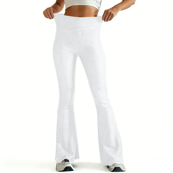 RRMuAzgs Womens Flared Pants Tight Fit Stretch Solid Color Denim Long Pants Sports Fitness Casual Trousers Yoga Pant with Pockets