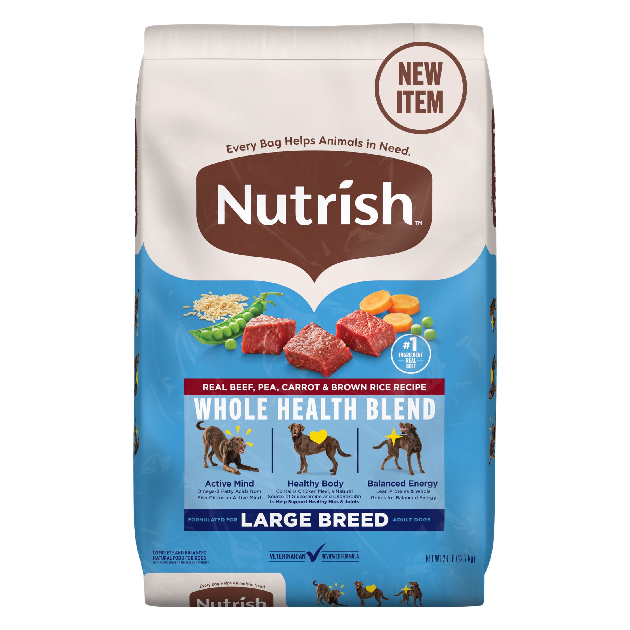 Nutrish Large Breed Real Beef, Pea, Carrot & Brown Rice Recipe Whole Health Blend Dry Dog Food, 28 lb. Bag (Rachael Ray)