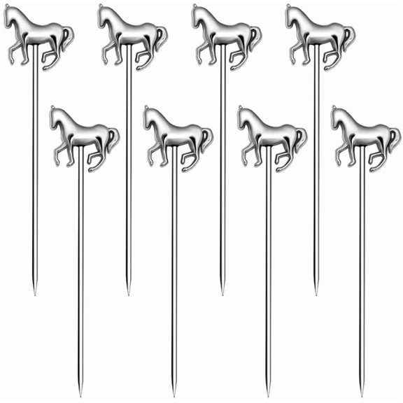 RRRuo Horse Cocktail Reusable Picks Martini Fruit Toothpicks for Appetizers Olives Brandied Cherries Skewers 8 pieces (Silver)