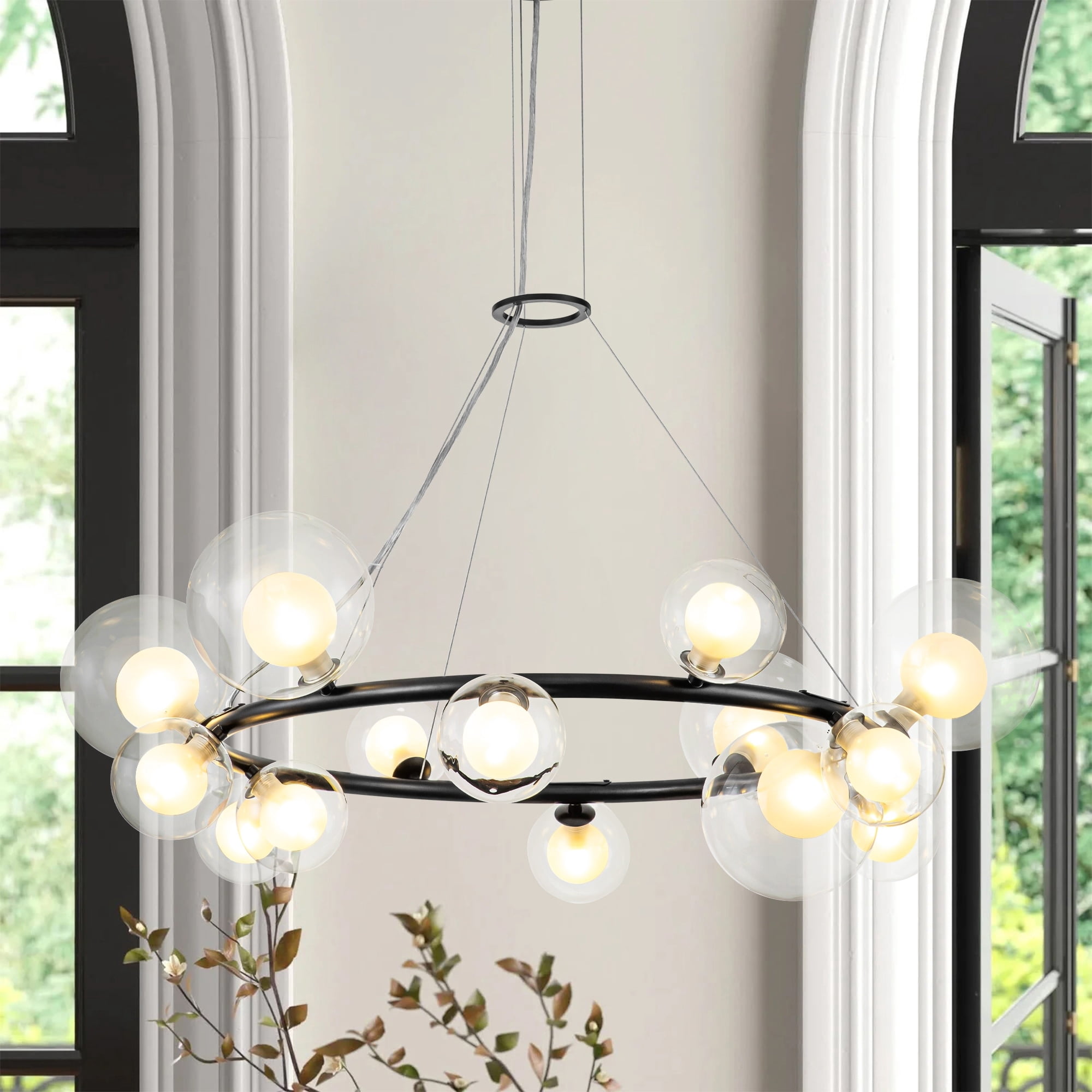 RRTYO 14-Light Cluster Tiered Glass Bubble Round Wagon Wheel Chandelier ...