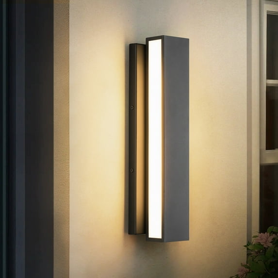 RRTYO 15 in. Industrial Black Minimalist Linear Rectangular Tube Waterproof IP54 Integrated LED Outdoor Lantern Wall Sconce