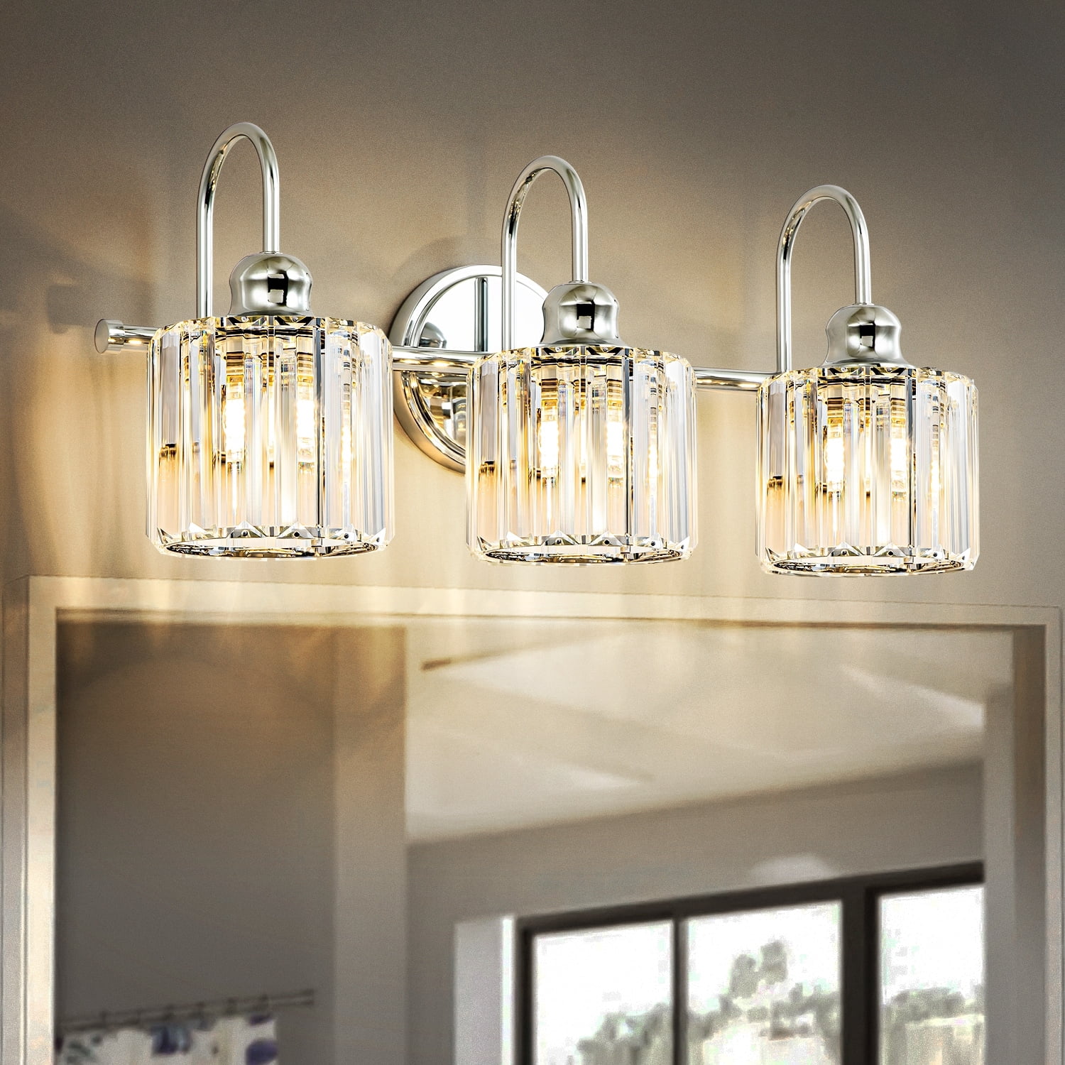 RRTYO 3/ 4-Light Modern Glam Crystal Dimmable Bathroom Vanity Light ...