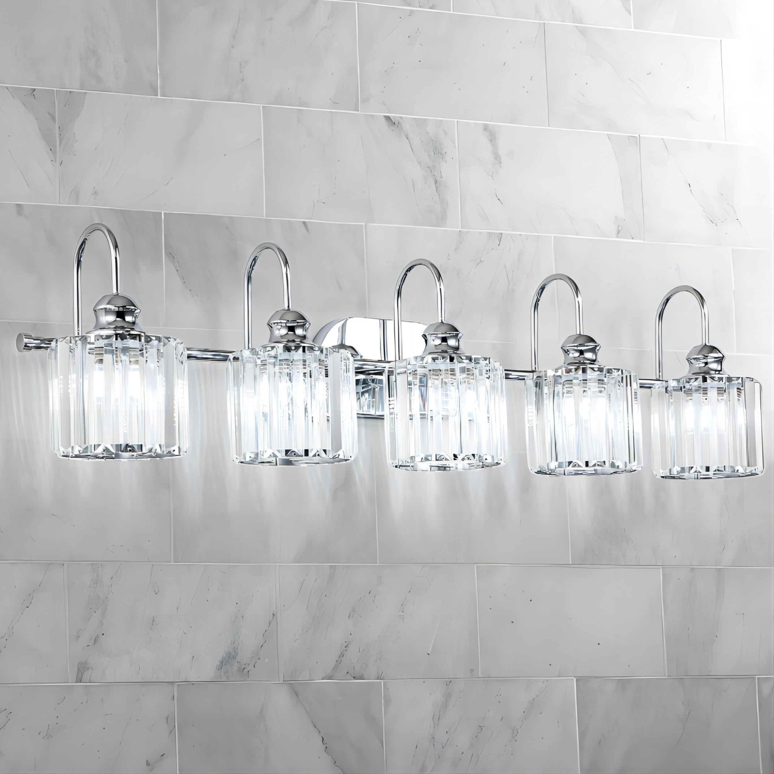 RRTYO 5-light Vintage Luxury Modern Dimmable Crystal Bathroom Vanity Light Linear Wall Light ...