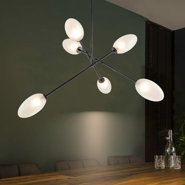 RRTYO 6-Light Modern Large Sputnik Chandelier Linear Oval Clear Etched Glass Bubble Globe Chandelier Black