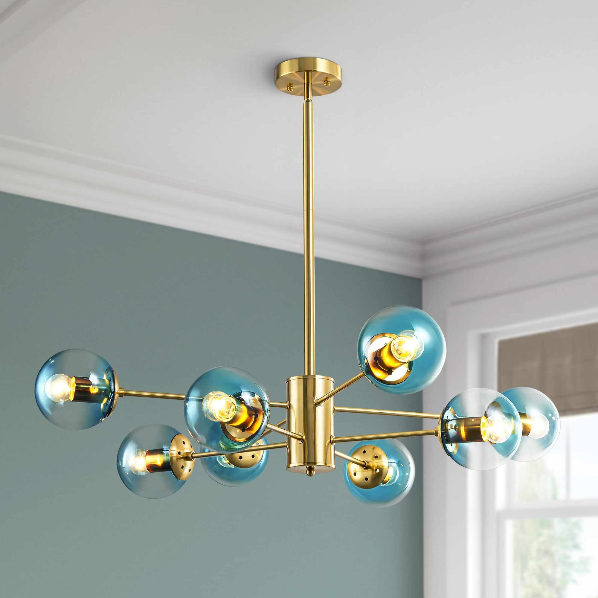 RRTYO 8-Light Modern Sputnik Glass Bubble Chandelier Cluster Glass
