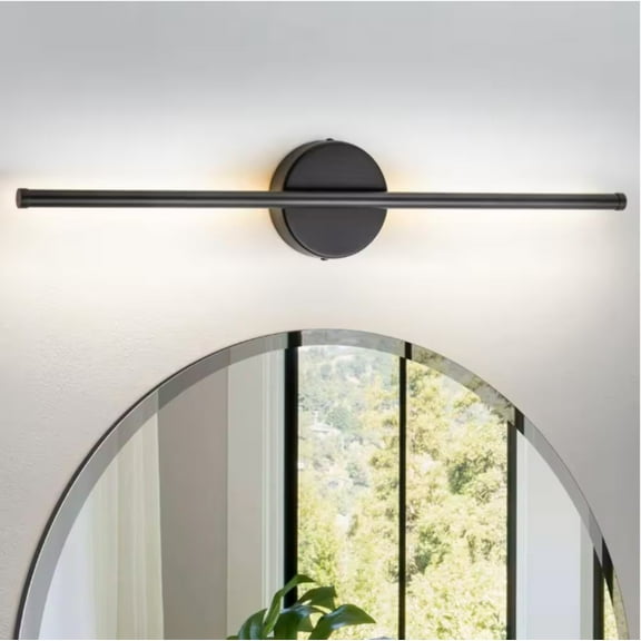 RRTYO Byers 23.6 in. 1-Light Black Linear Dimmable Wall Sconce 3000K Warm Light LED Bathroom Vanity Light with Round Backplate
