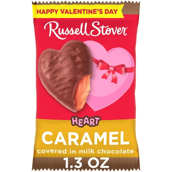 Russell Stover Valentine's Day Milk Chocolate Caramel Heart Candy Bar, 1.3 oz.