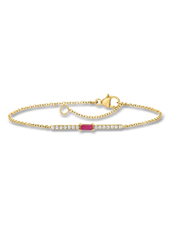 Pure Collection by Ross-Simons 0.10 Carat Ruby and .11 ct. t.w. Diamond Bar Bracelet in 14kt Yellow Gold, Women's, Adult