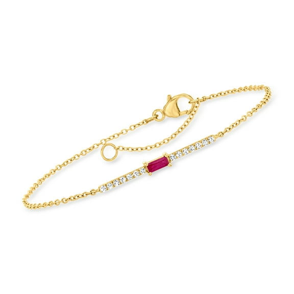 Pure Collection by Ross-Simons 0.10 Carat Ruby and .11 ct. t.w. Diamond Bar Bracelet in 14kt Yellow Gold, Women's, Adult