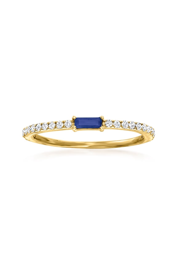 Pure Collection by Ross-Simons 0.10 Carat Sapphire and .19 ct. t.w. Diamond Ring in 14kt Yellow Gold, Women's, Adult