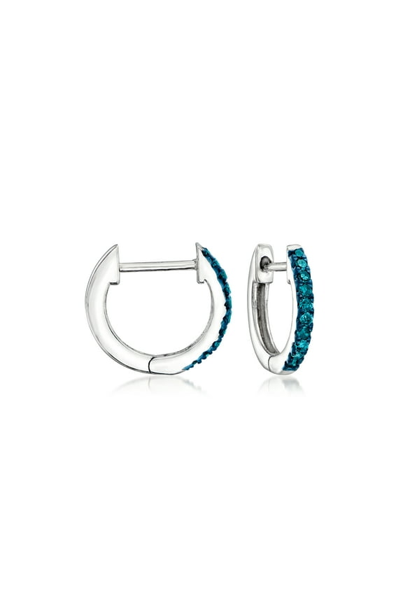 Pure Collection by Ross-Simons 0.10 ct. t.w. Blue Diamond Hoop Earrings in Sterling Silver, Women's, Adult