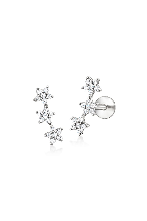 Pure Collection by Ross-Simons 0.10 ct. t.w. Diamond 3-Star Flat-Back Earrings in Sterling Silver, Women's, Adult
