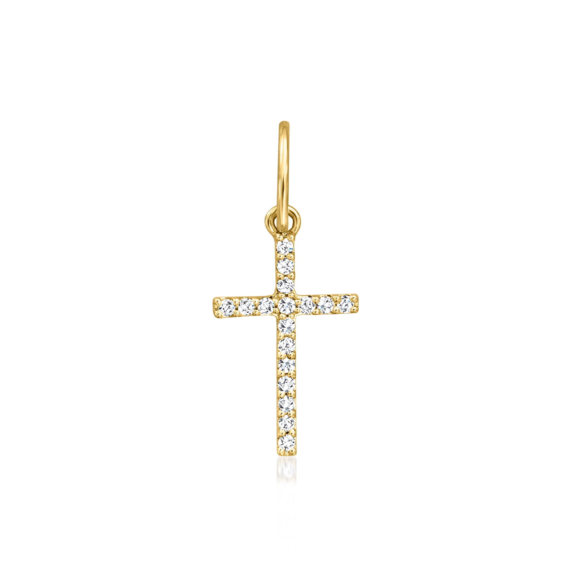 RS PURE by Ross-Simons 0.10 ct. t.w. Diamond Cross Charm in 14kt Yellow Gold, Women's, Adult