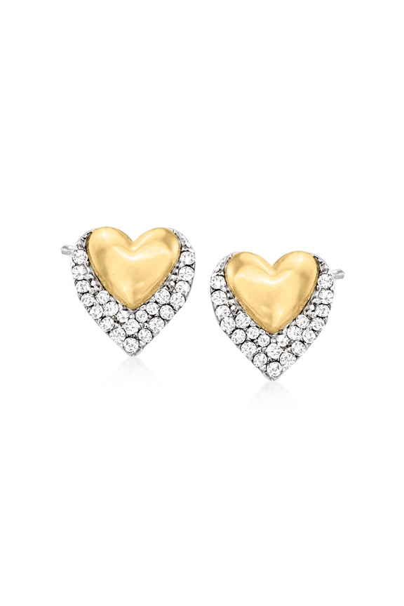 Pure Collection by Ross-Simons 0.10 ct. t.w. Diamond Double-Heart Stud Earrings in Sterling Silver and 14kt Yellow Gold, Women's, Adult