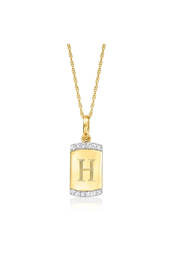 Pure Collection by Ross-Simons 0.10 ct. t.w. Diamond Personalized Dog Tag Pendant Necklace in 14kt Yellow Gold, Women's, Adult