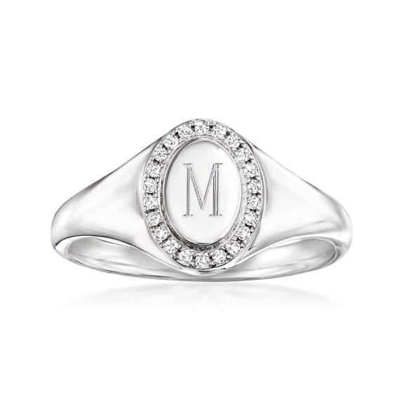 Pure Collection by Ross-Simons 0.10 ct. t.w. Diamond Personalized Oval Signet Ring in Sterling Silver, Women's, Adult
