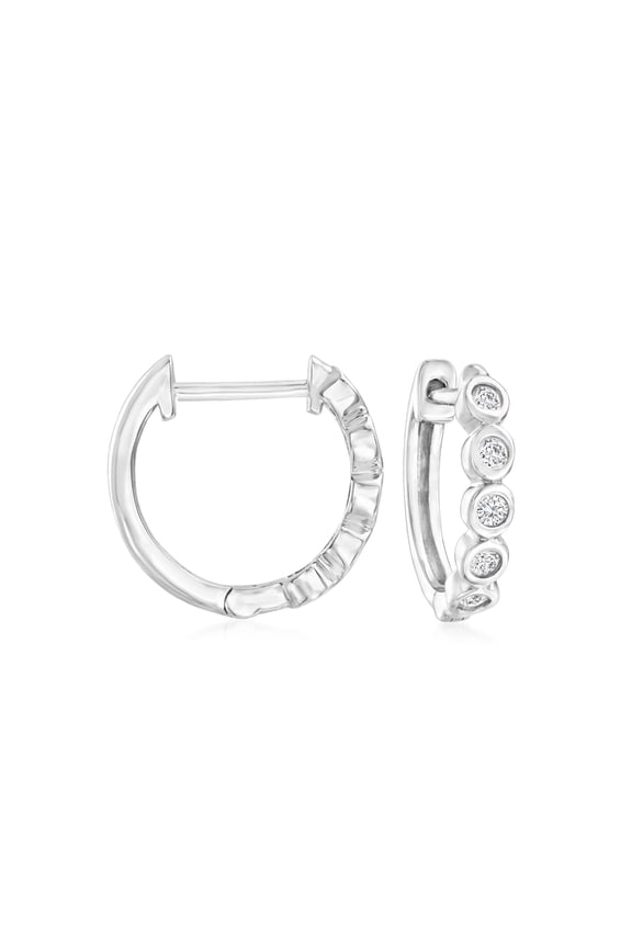 Pure Collection by Ross-Simons 0.15 ct. t.w. Bezel-Set Diamond Huggie Hoop Earrings in Sterling Silver, Women's, Adult