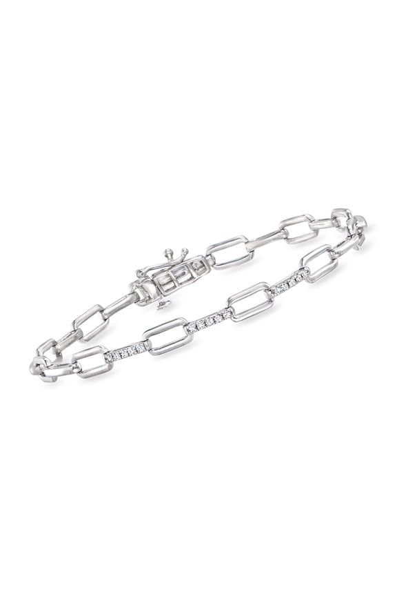 Pure Collection by Ross-Simons 0.15 ct. t.w. Diamond Paper Clip Link Bracelet in Sterling Silver, Women's, Adult