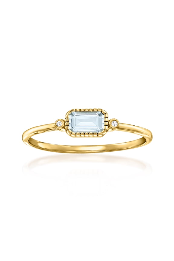 Pure Collection by Ross-Simons 0.20 Carat Bezel-Set Aquamarine Ring With Diamond Accents in 14kt Yellow Gold, Women's, Adult