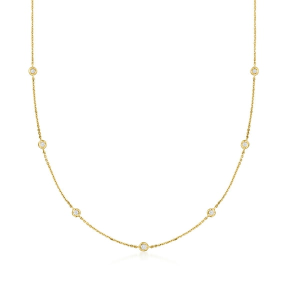 Pure Collection by Ross-Simons 0.20 ct. t.w. Diamond Station Necklace in 14kt Yellow Gold, Women's, Adult